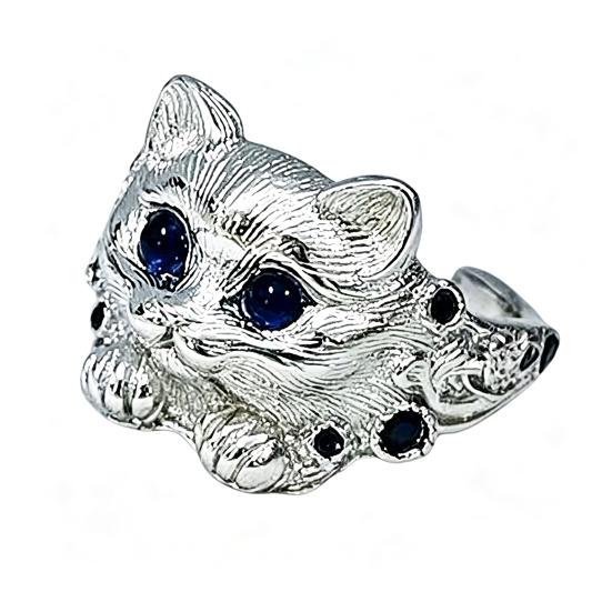 

Кольцо для пальца Регулируемый размер Ручная гравировка Силуэт котенка Кольцо со сверкающими стразами Полированная отделка из сплава Кольцо на палец