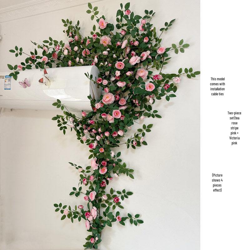 Rose Vine Artificial Flower Decor for Air Conditioner Pipes or Balcony Railings