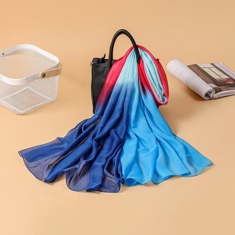 Larger Scarf for Women Spring New Multi-color Gradient Color Block Georgette Soft Hand Scarf Printed Thin Silk Scarf