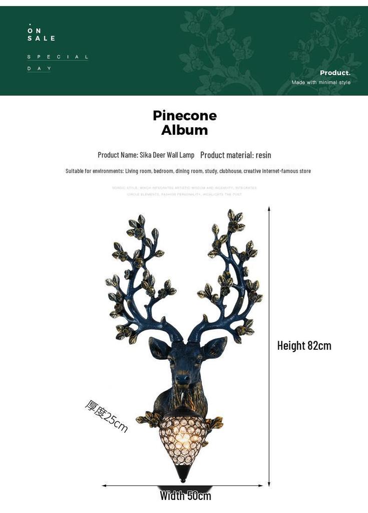 Sika Deer Wealth-Attracting Retro Wall Lamp for Living Room, Bedroom, Hallway, or Staircase