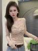 Elegant Cross Design Velvet-Lined Lace Shirt for Women - Slimming Long Sleeve Top for Autumn/Winter