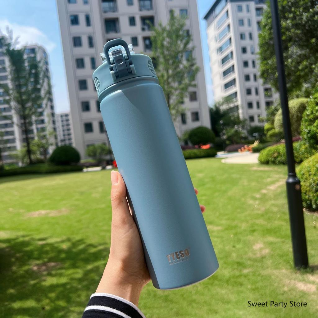 Tyeso 600/750ML Stainless Steel Vacuum Flask With Straw Car Thermal Cup Sports Water Bottle Travel Insulated Cup Thermal Mug