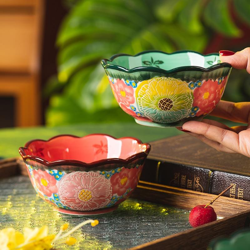 Lvying Dai Powder Bowl Household Ceramic Tableware High Value Rice Bowl Soup Bowl Noodle Bowl Personal Special Retro Bowl Small Bowl