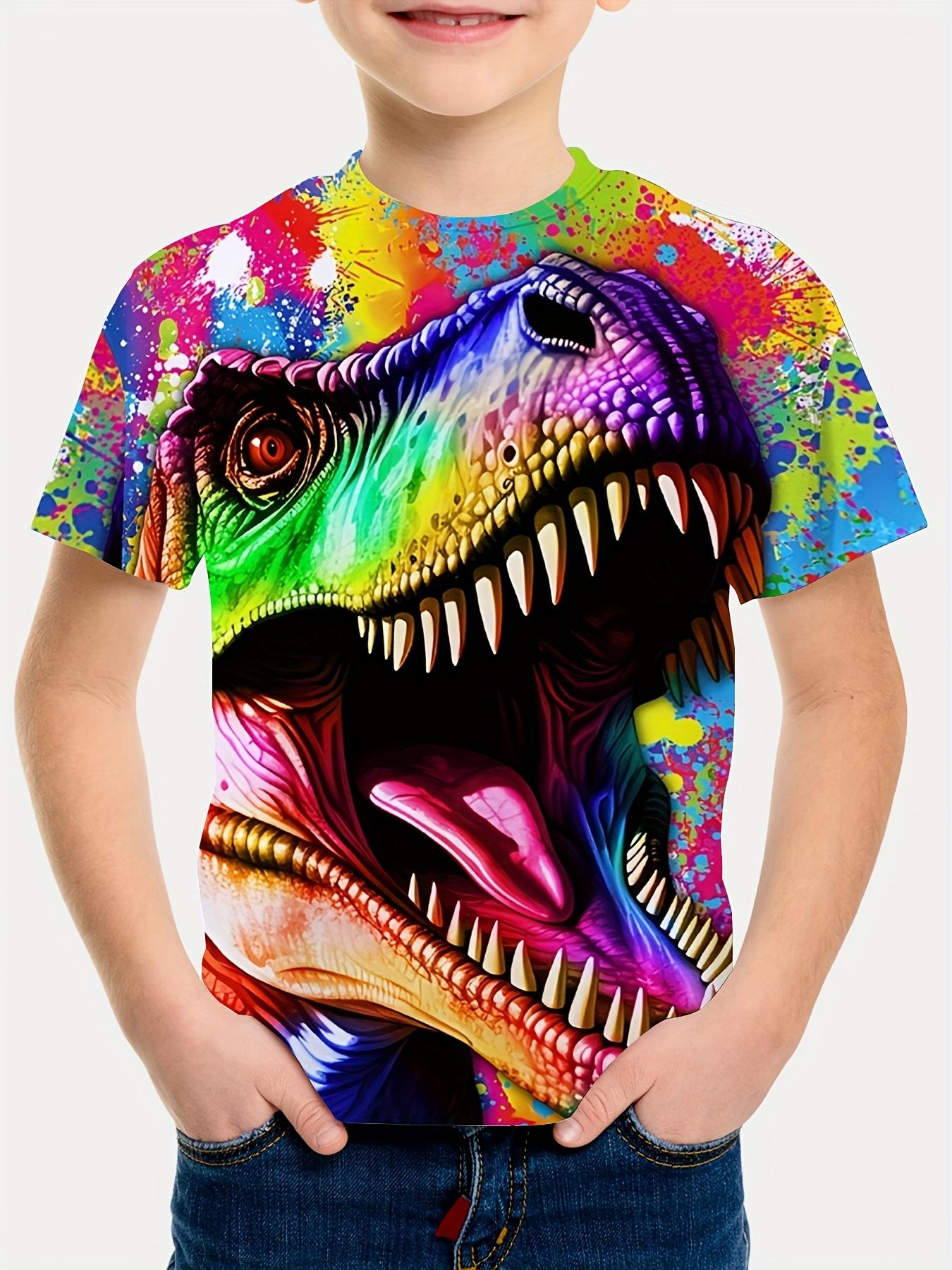

Boys Summer Casual T-Shirt: T-Rex Camouflage Print, Crew Neck, Short Sleeve Top 12Y різнокольоровий