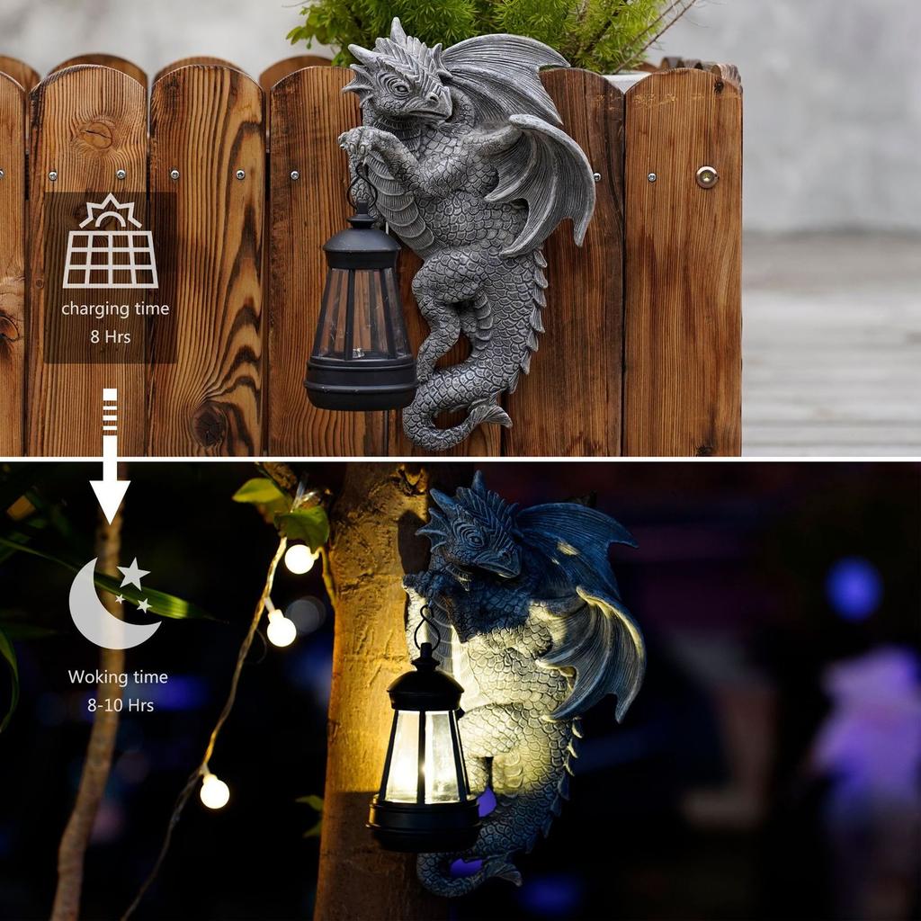 Solar , Dragon Tree Hugger -9.7-inch Resin Dragon Statue, Outdoor Garden And Courtyard Decoration, Gift