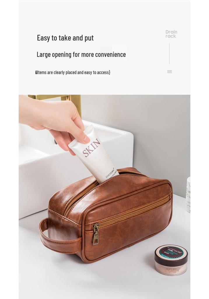 Men's Luxury PU Leather Makeup Bag - Large Capacity, Handheld, Elegant Wash Bag