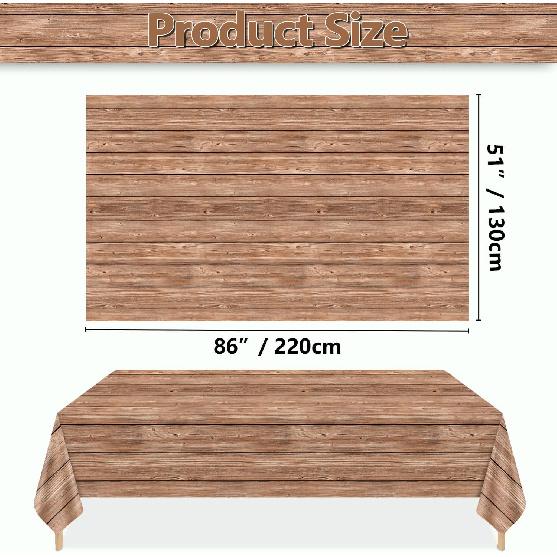 4Pcs Wood Tablecloth, Light Brown Grain Table Covers, Rectangular Table Decoration for Western Barn Themed Barbecue Party Decorations, 51 X 86.6 Inch