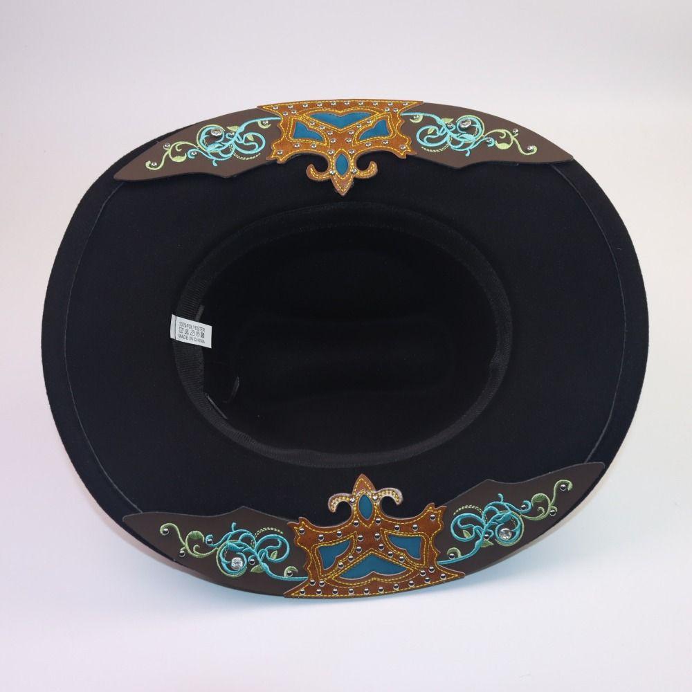 Wide Brim Western Cowboy Hat Turquoise Decor Western Cowgirl Hat Stage Performance