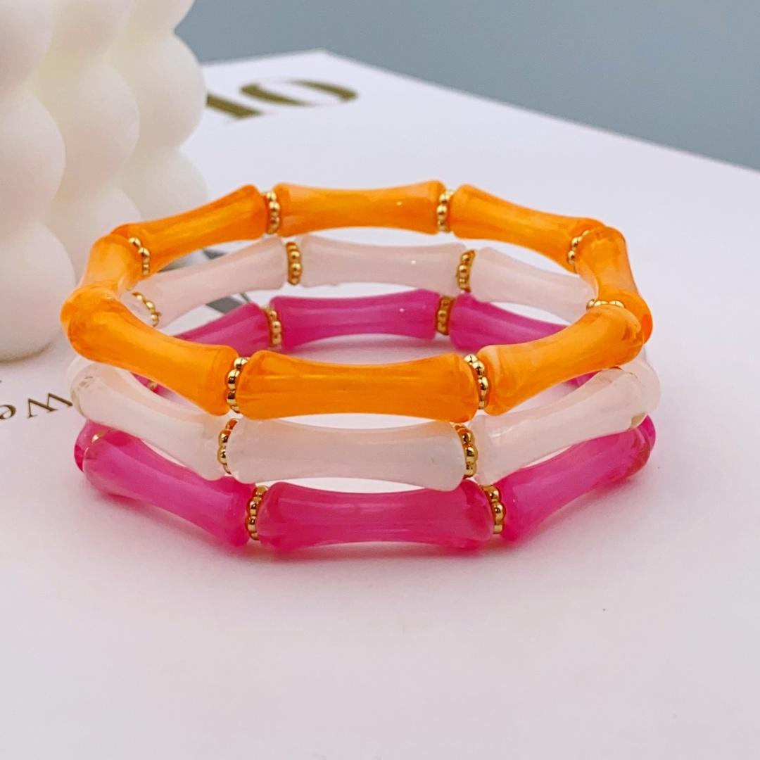 

3шт. Акриловый эластичный браслет с бусинами и разноцветными бамбуками для женщин, повседневный браслет для женщин
