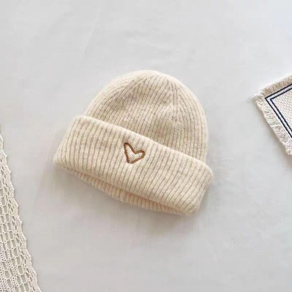 

Warm Pullover Cap Love Heart Embroidery Ear Protection Hat New Beanie Hat Kids Beige-Hat