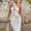 New Flower-hook Halter Dress, Elegant Flower-patterned Backless Vacation Knitted Beach Dress, Blouse for Women