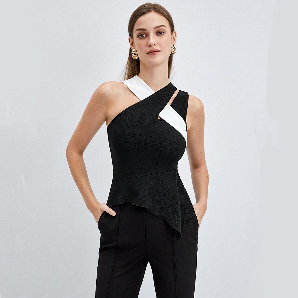 Cross-border hot-selling cross-border women s INS trendy style tank top, spring/summer color-blocking design, cross-strap top S