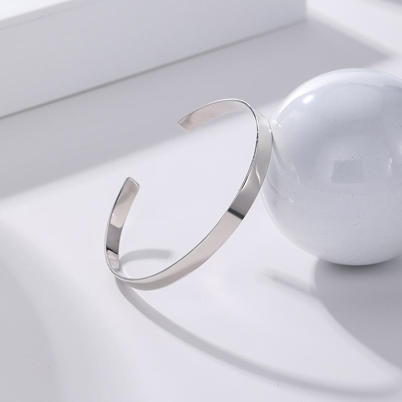 South Korean Version of Light Luxury Niche Bracelet S925 Sterling Silver Glossy Bracelet with Plain Minimalist Opening Bracelet Accessory