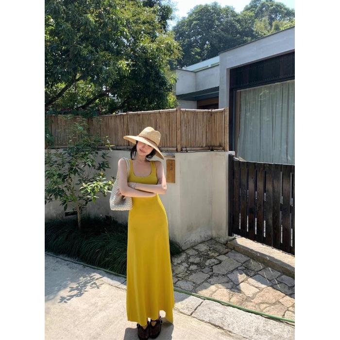 Summer New Super Slim Neck Design Ginger Vest Skirt Small Travel Vacation Dress