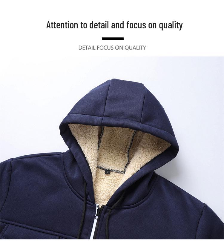 Men's European Size Lambswool Hooded Sweatshirt & Cardigan Workwear Set - Thick, Warm Jacket for Autumn/Winter.