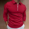 Zipper Striped Long Sleeved Men's Polo Shirt