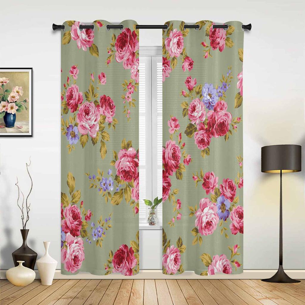 Blumen- und Blatt-Vintage-Schlafzimmergardinen Wohnraum-Vorhänge Küchen-Fenstergardinen Kinderzimmer-Fenstergardine Moderne Heimdekoration