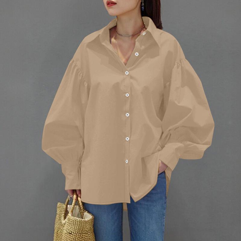 ZANZEA Lässige Bluse mit Umlegekragen und einfarbigen Langarmshirts für Damen