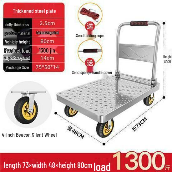 Foldable Steel Flatbed Hand Truck - Portable Small Trolley for Transporting Goods