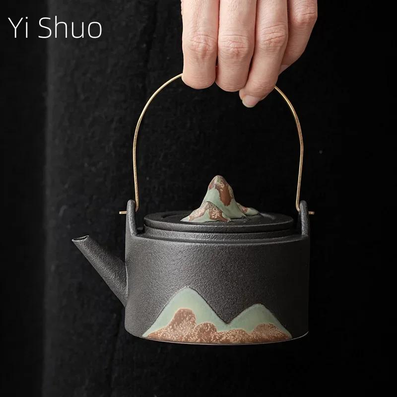 Japanese-Style Glaze Painting Color Hand-Painted Mountain Shadow Loop-Handled Teapot Kung Fu Tea Set Tea pot Small Single Pot