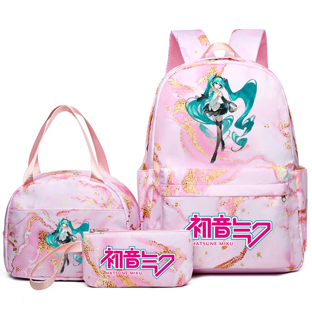 3Pcs/set Anime Hatsune Miku Printed Backpack Handbag Pencil Case for Teenager Student Bookbag Schoolbag Women Large Capacity Waterproof Travel Bag