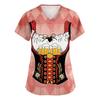Women V Neck Short Sleeve Work Shirt with Pockets Oktoberfest Print Nursing Scrub Top Comfortable Fit Lightweight Fabric