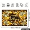 2D Money Birthday Backdrop Black Gold Cash and Confetti Party Background
