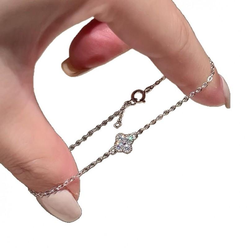 Elegant Blue Zircon Clover Bracelet Women Lightweight Luxury Stackable Floral Jewelry Copper Plated 2025