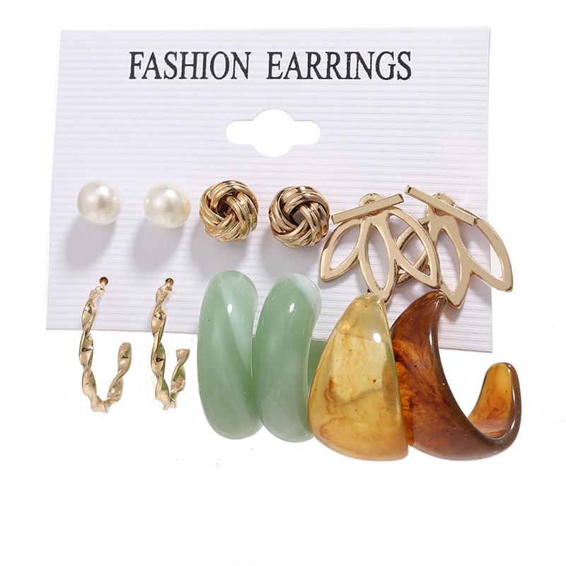 Colorful Resin Earrings Set  Pearl Hoop Candy Color Metal Mix Match 2024 New Style for Women Wedding Party Earrings