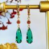 Gorgeous Gold Color Inlaid Green Red Stone Dangle Earring for Women Trendy Party Engagement Wedding Earrings Jewelry