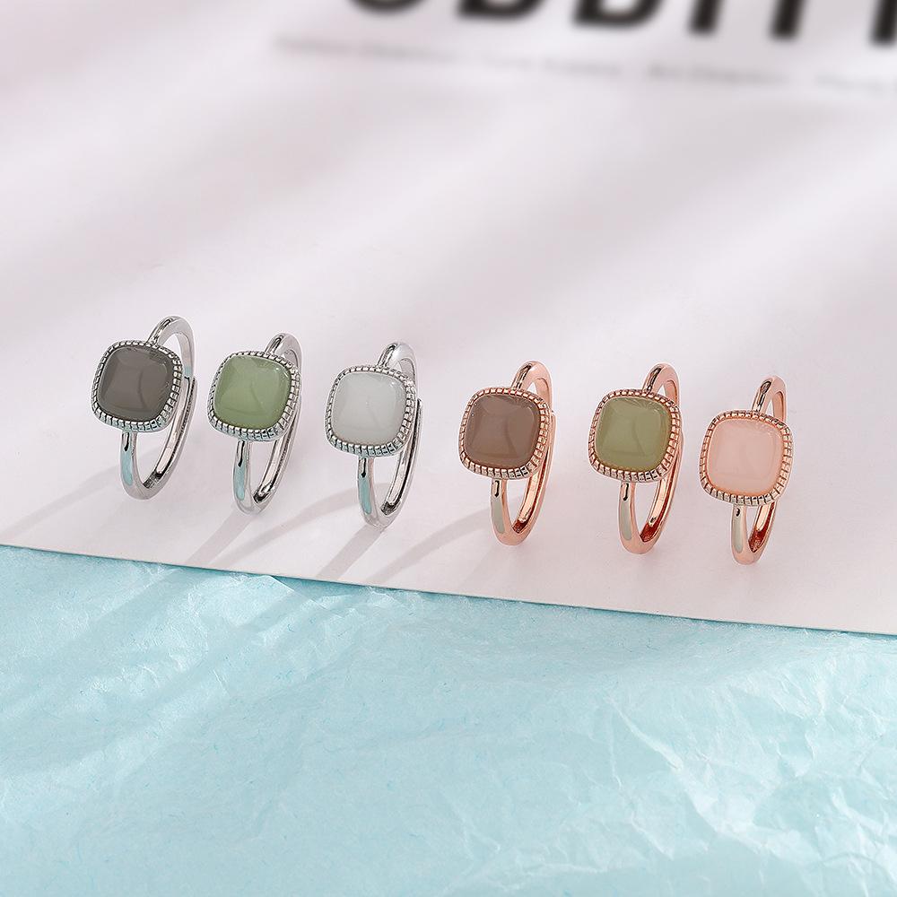 Three-dimensional Design Hetian Jade Square Open Ring Chinese Style Pattern Craft Light Luxury Women's Copper Zircon