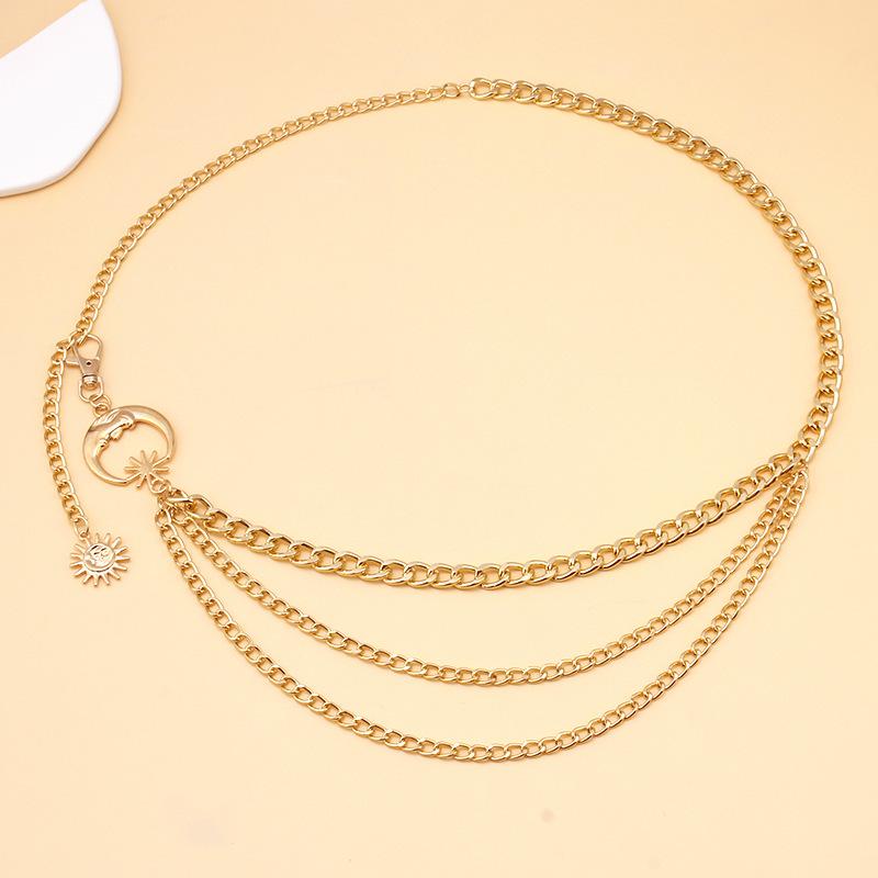 Versatile Moon & Sun Metal Waist Chain for Skirts & Pants - European & American Fashion Jewelry.