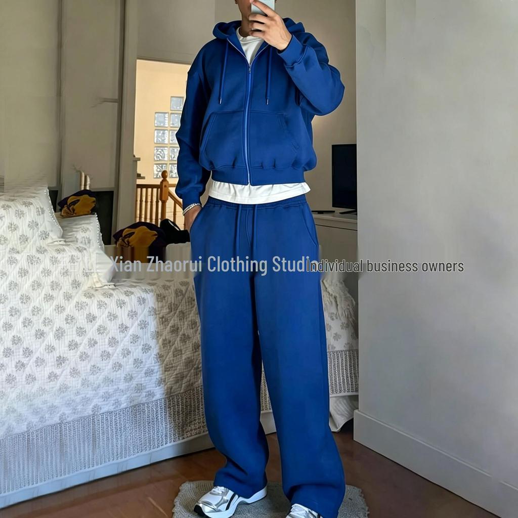 Completo con Felpa con Cappuccio e Zip e Pantaloni a Gamba Larga Unisex - Colore Unito, Stile Europeo/Americano, Autunno/Inverno 2026