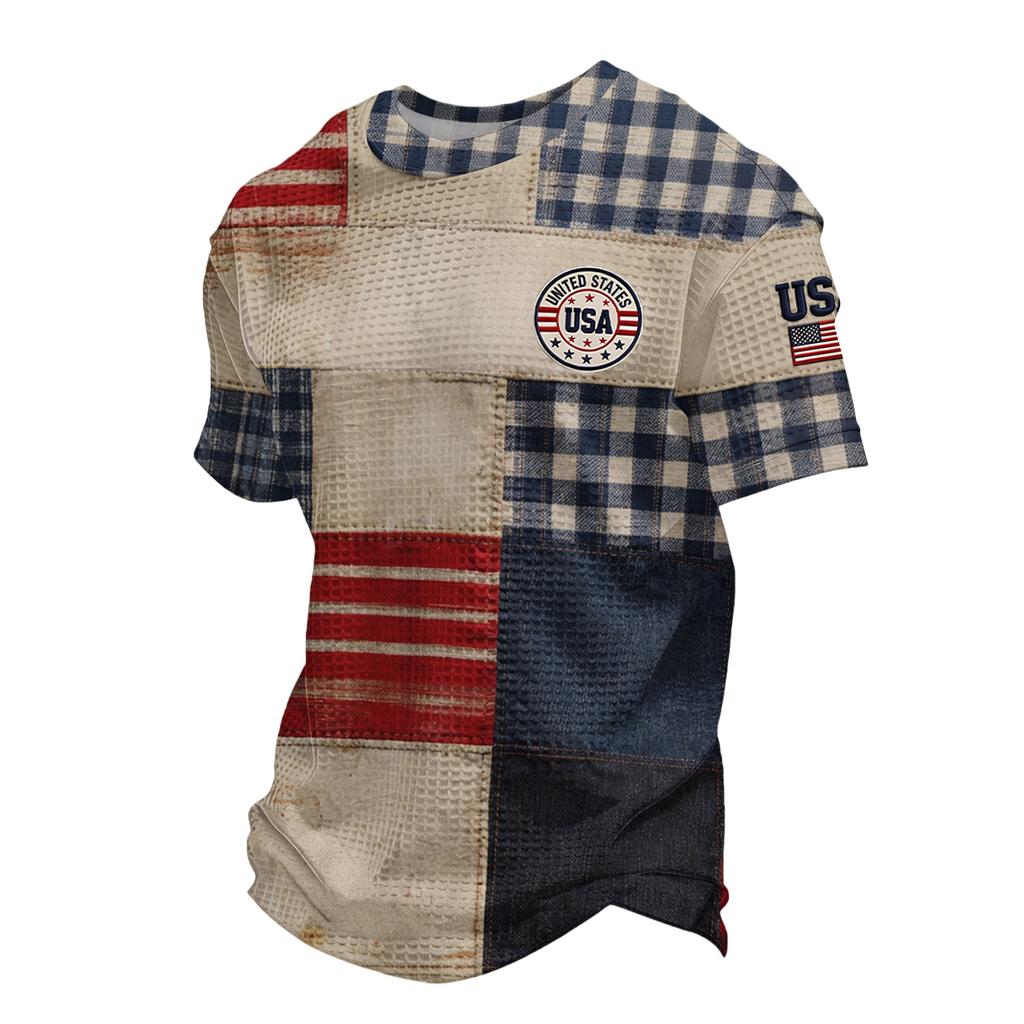 Men's Loose And Casual Flag-print T-shirt, Short Sleeve Shirt