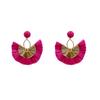 Bohemian Fan-shaped Tassel Earrings: Retro Handmade Raffia Studs for Women