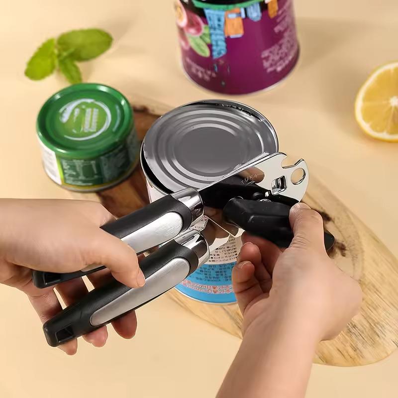 Heavy Duty Stainless Steel Can Opener with Ergonomic Handle for Kitchen Safety Smooth Edge Cut and Built-in Bottle Opener 6