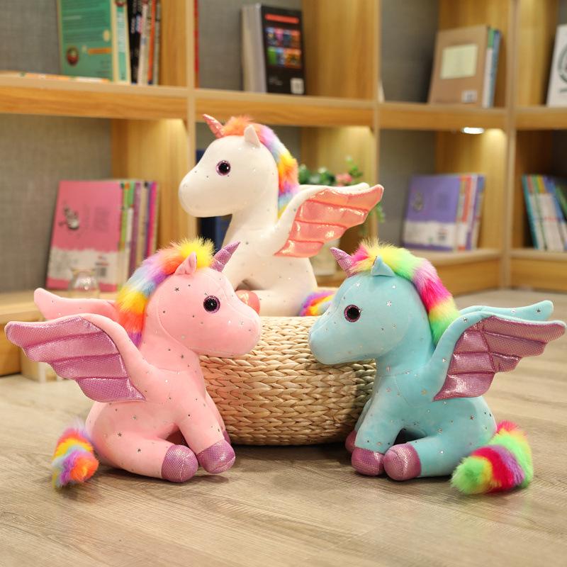 Rainbow Angel Unicorn Plush Toy - Four-Color Cartoon Animal 