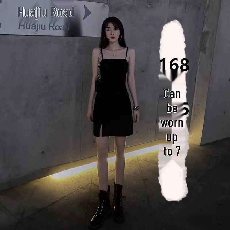 Hepburn Style Vintage Black Camisole Dress – Slim Fit, Slit Design for a Temperate Summer Look