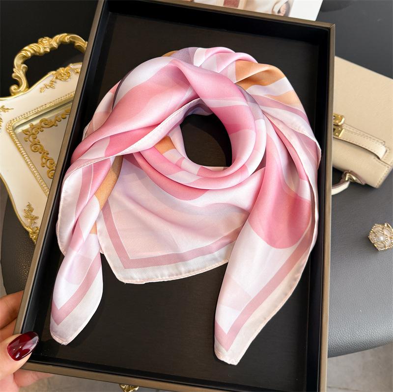 

70 Cm Fashion Square Silk Scarf for Women Satin Headscarf Shawl Stripe Gradient Color Design Headband Hijab Bandana Wrap 70X70 CM