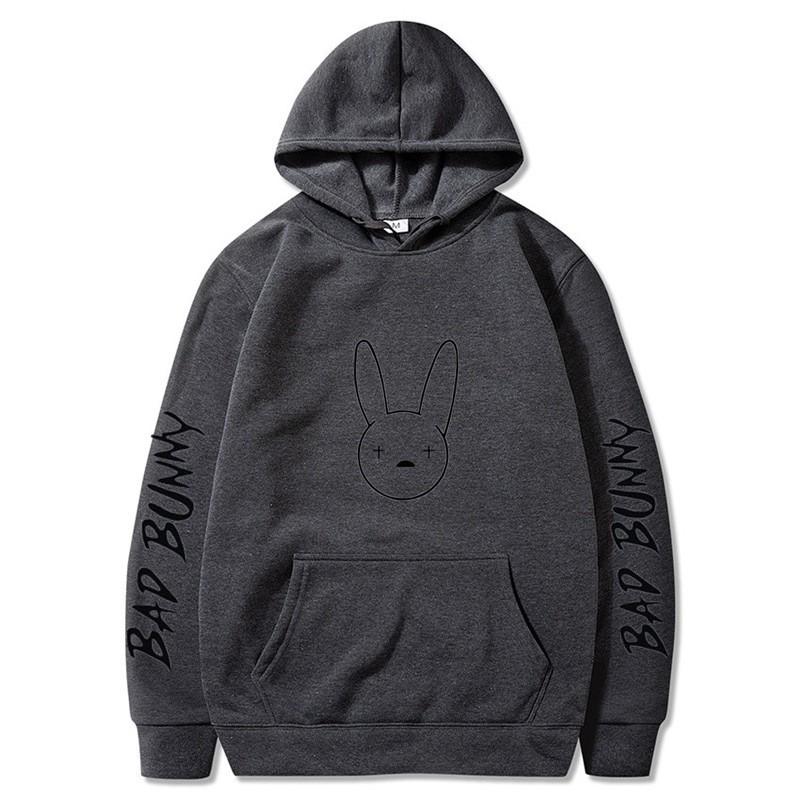 Bad Bunny Print Fleece Hoodie Unisex Casual Pullover Streetwear Customizable Sweatshirt