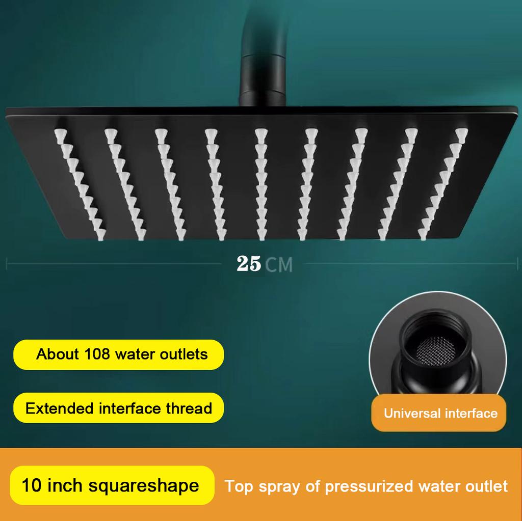 Pressurized Rain Shower Head Stainless Steel Square Round Large Water Outlet 4/6/8/10/12 Inch Options Available for Enhanced Bat