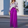 Women's 2 Piece Outfit Floral Print Long Sleeve Button Down Shirt And High Waist Wide Leg Pants Set Spring Summer Casual Lounge Set