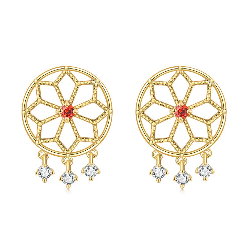 

Dreamcatcher Shaped Stud Earrings For Women Indian Style Light Gold Color Trendy Gift For Girls Fashion Zircon E208 красный
