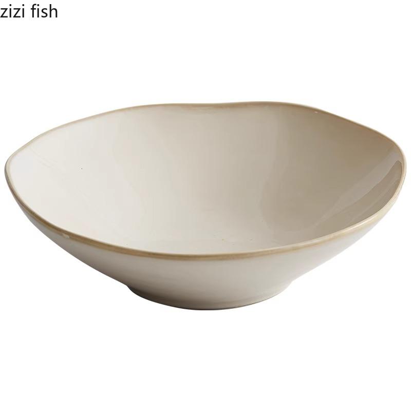 Beige Color Ceramic Bowl Irregular Dessert Bowl Soup Bowl Spaghetti Bowls Salad Bowls Deep Bowls Molecular Cooking Tableware