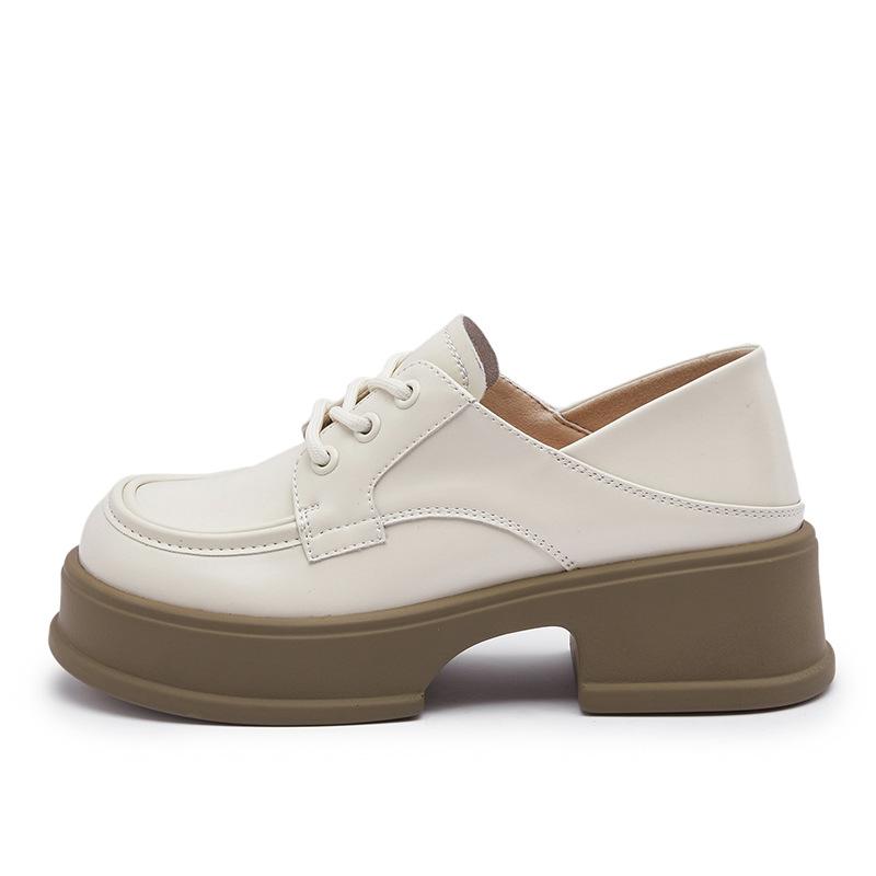2025 spring new British style lace-up platform loafers retro round head small leather shoes women's genuine leather heightening women's shoes