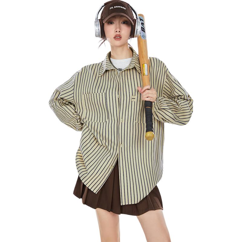 ICH MODE Women's Retro Striped Long-Sleeve Shirt