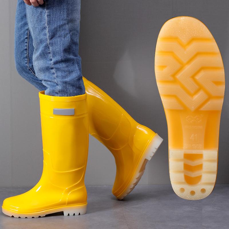 Fashion Comemore Autumn Boots Low Heels Rainshoes Couple Men Women High-barrel Waterproof Rain Boot Work Rubber Shoe Long Water Shoes 44