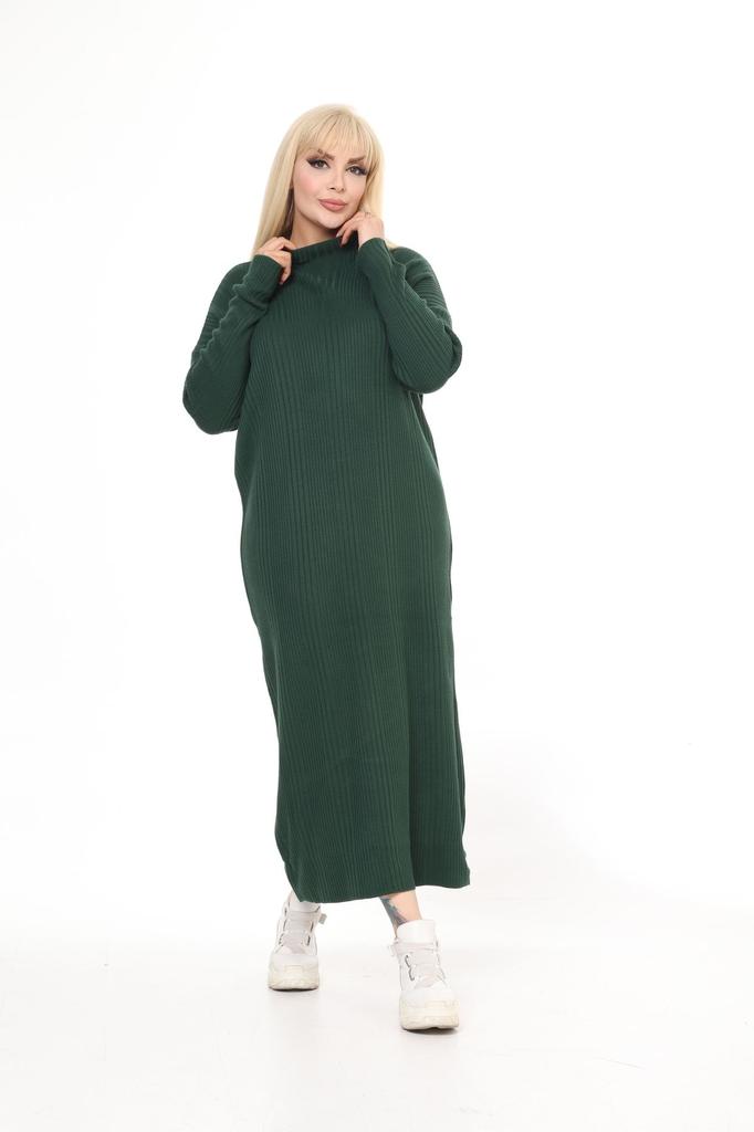 Women's Big Size Dress Green Half Turtleneck Knitted Knitted Dress