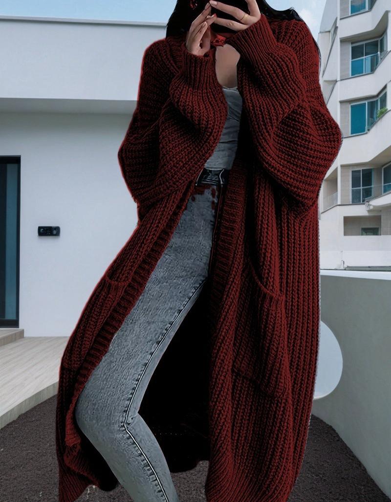 

Женские осенне-зимние теплые вязаные свитера свободного повседневного ленивого стиля, длинный кардиган-пальто XXL