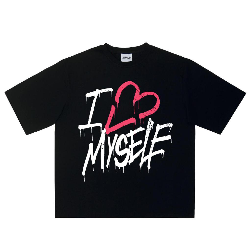 Harajuku Oversized Streetwear Men Clothing Love Myself Graphic Print LIDA Tshirt Cotton Hip Hop Letter Short Sleeve Top Goth Y2k